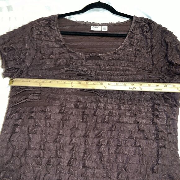 Cato Women Top 22/24W Short Sleeve Scoop Neck Stretch Brown Ruffle Tiered - Picture 10 of 11